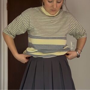 90s Butter Yellow Striped Cotton Tshirt
